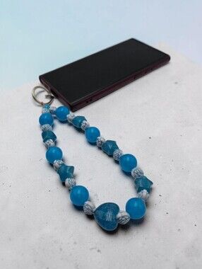 Handmade Blue Beaded Phone Charm | Cute Aesthetic Cell Phone Strap Accessory